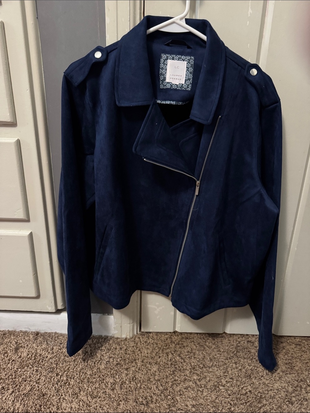LC Lauren Conrad Navy Suede Asymmetrical Moto Jacket